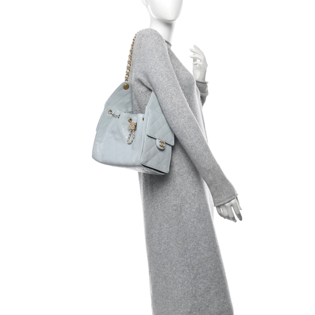 Caviar Quilted Small Chanel 25 Handbag Light Blue