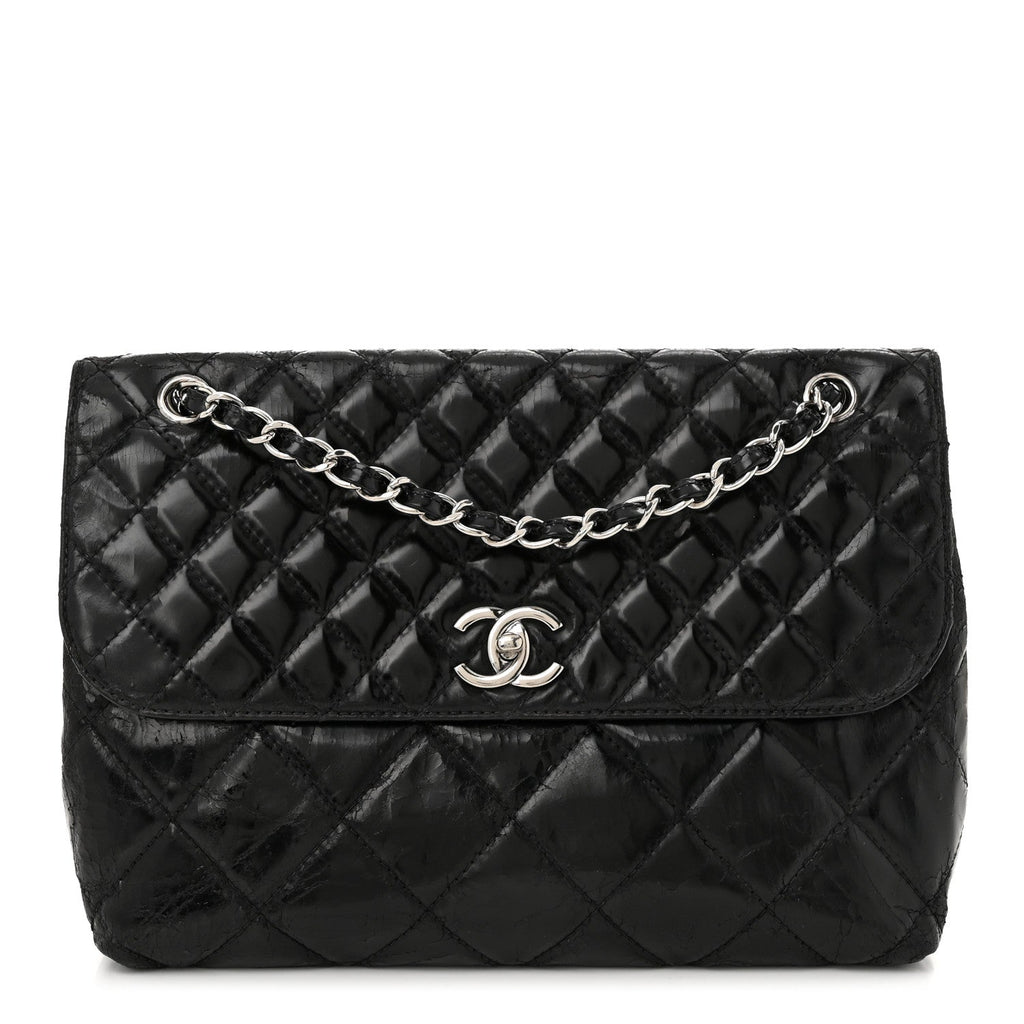 Vinyl Quilted In the Business Flap Bag Black