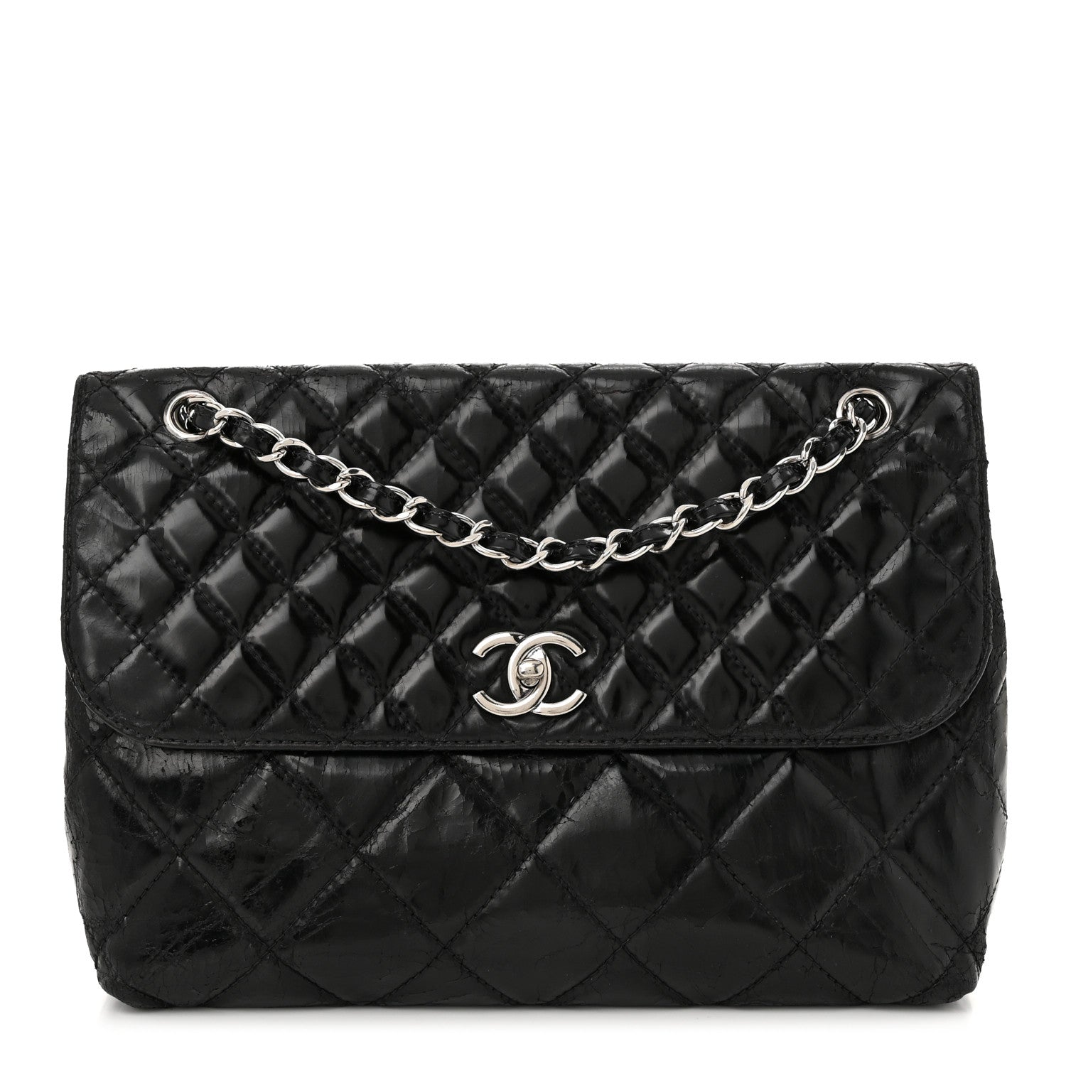 Vinyl Quilted In the Business Flap Bag Black