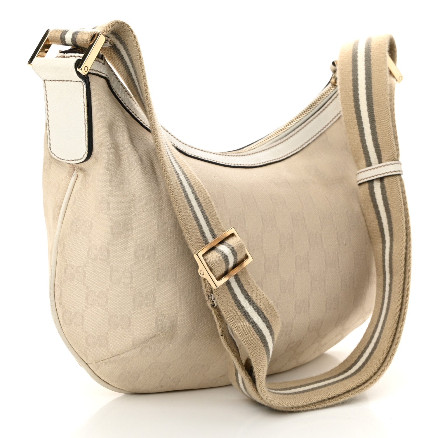 Monogram Web Medium Half Moon Hobo White