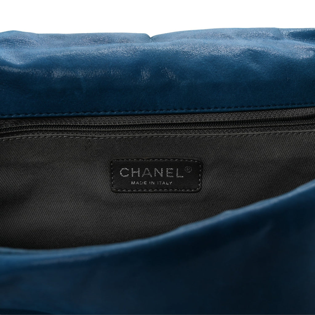 Iridescent Calfskin Glint Flap Blue