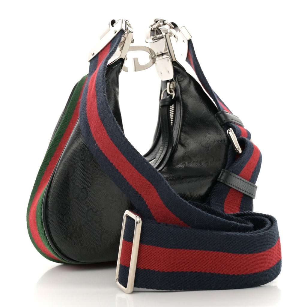 GG Crystal Coated Canvas Monogram Web Small Attache Shoulder Bag Black