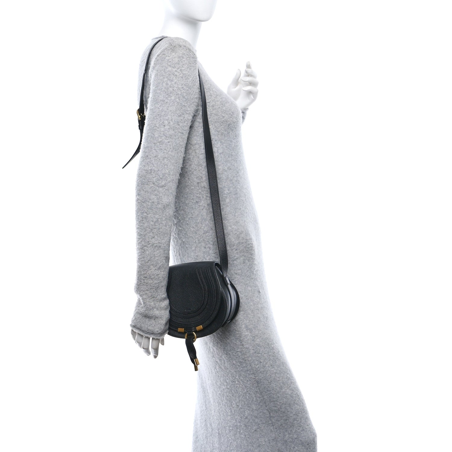 Calfskin Mini Marcie Round Crossbody Bag Black