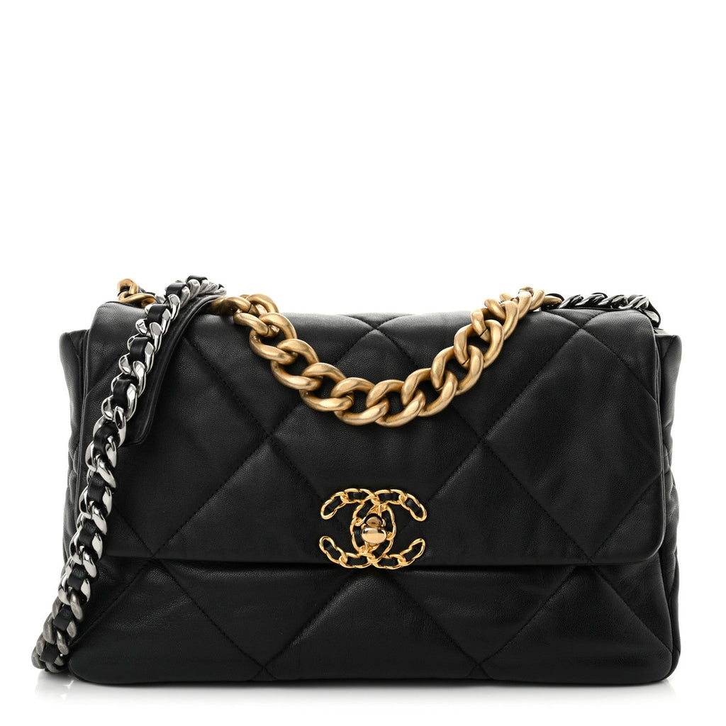 Goatskin Quilted Large Chanel 19 Flap Black