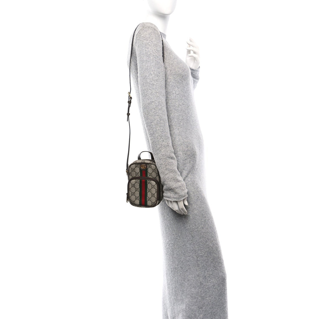 GG Supreme Monogram Web Mini Ophidia Double Zip Messenger Bag Beige New Acero