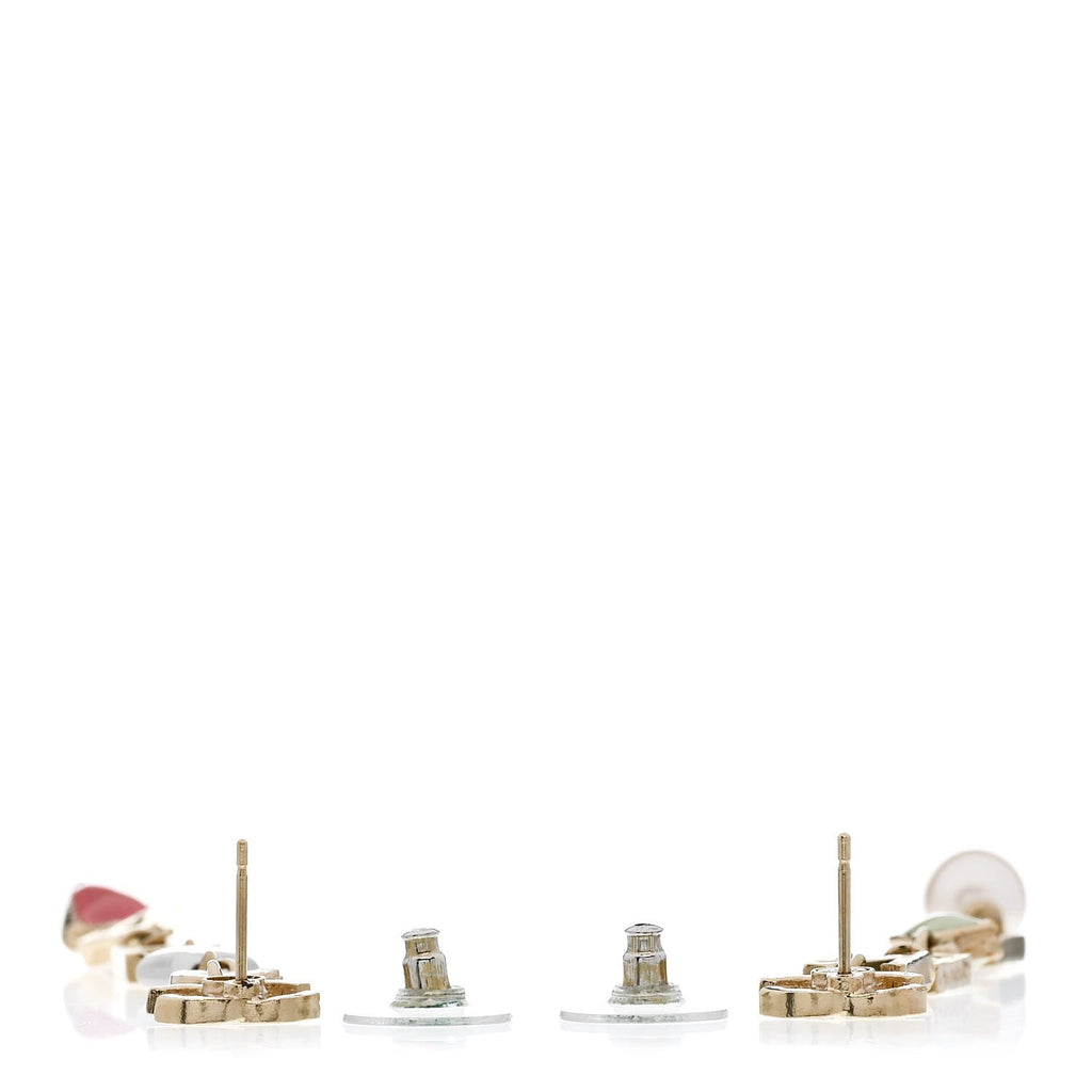 Enamel Pearl CC Cha-Nel Drop Earrings Gold