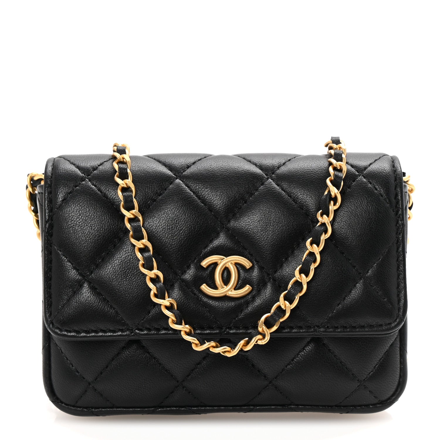 Lambskin Enamel Quilted Coco Hearts Clutch With Chain Black