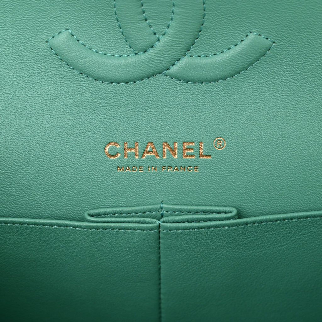 Lambskin Quilted Medium Double Flap Green