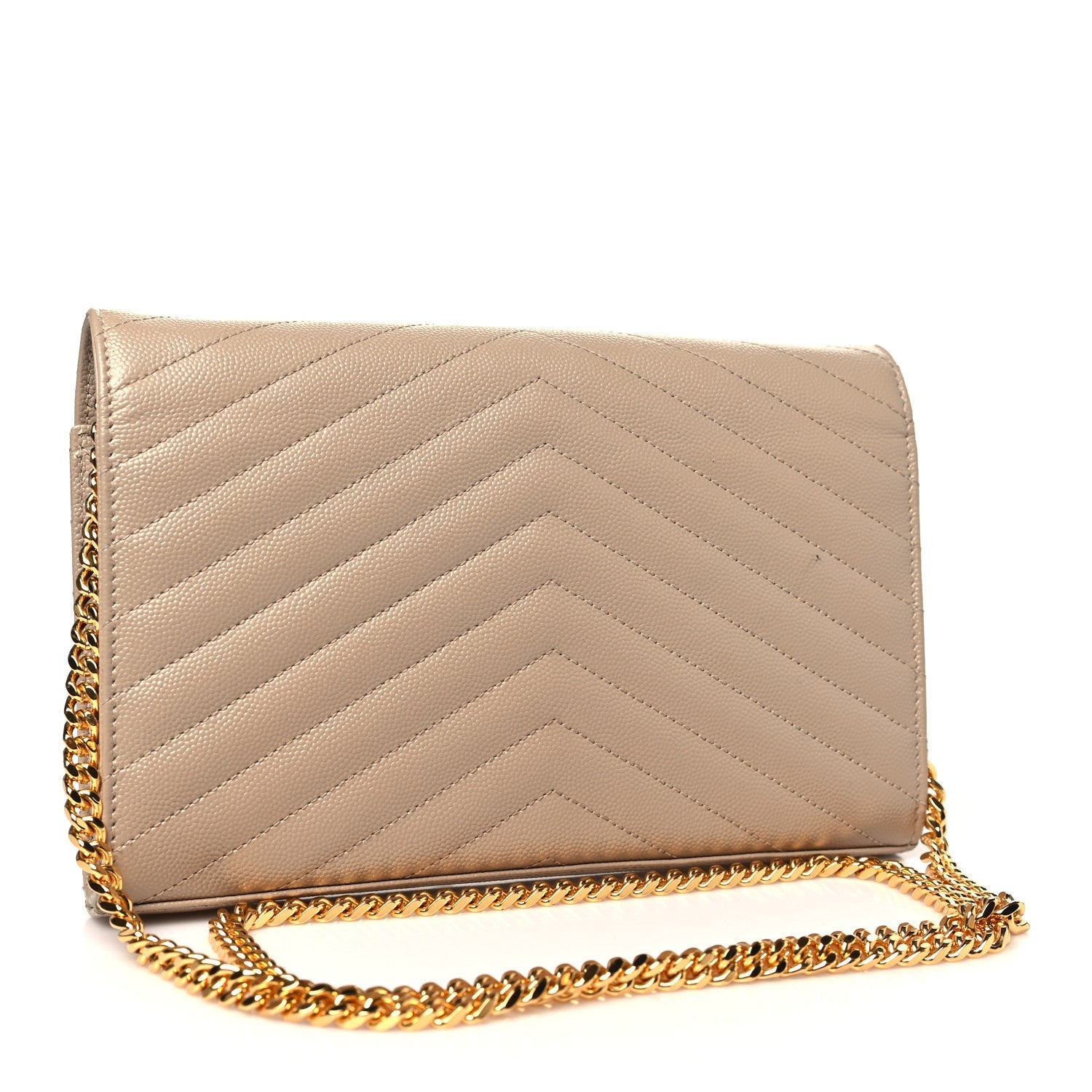 Grain De Poudre Matelasse Chevron Monogram Chain Wallet Nude Powder