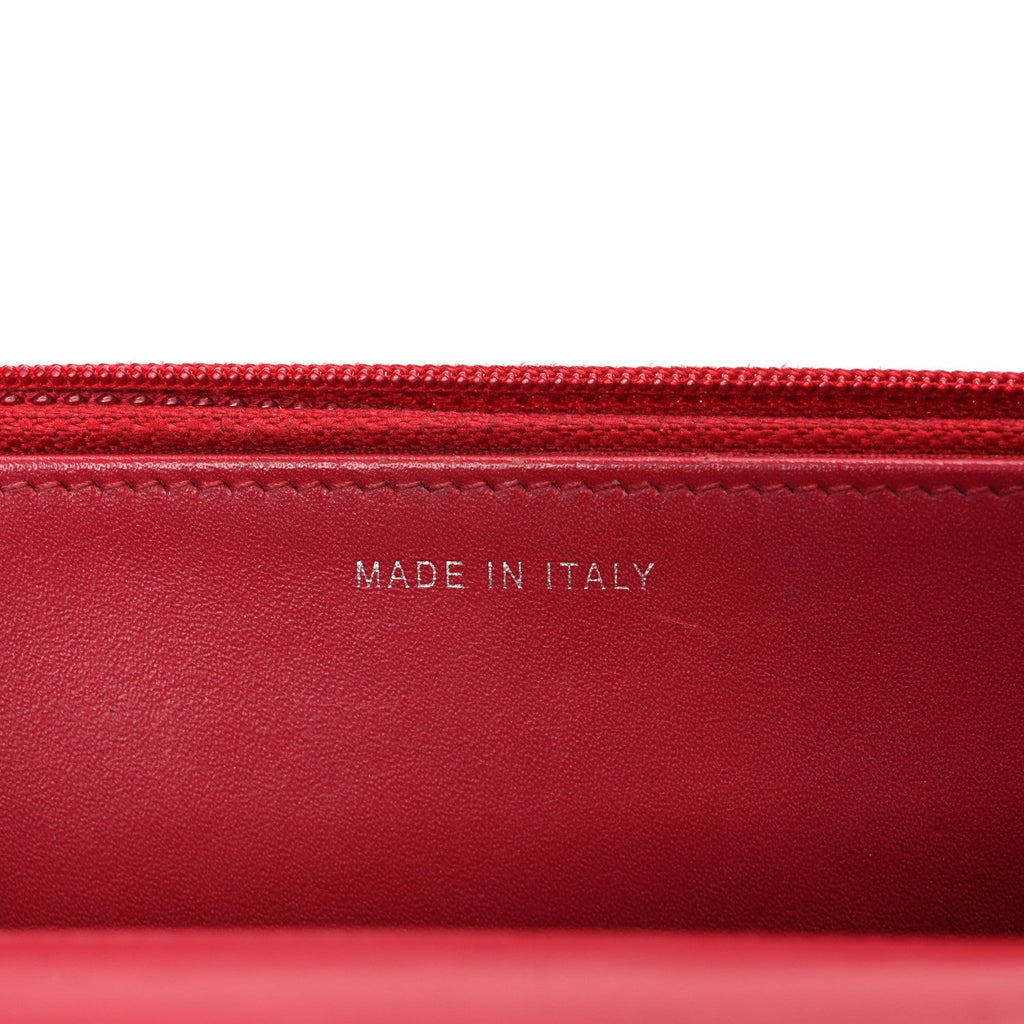 Patent Calfskin Quilted Boy Wallet On Chain WOC Red