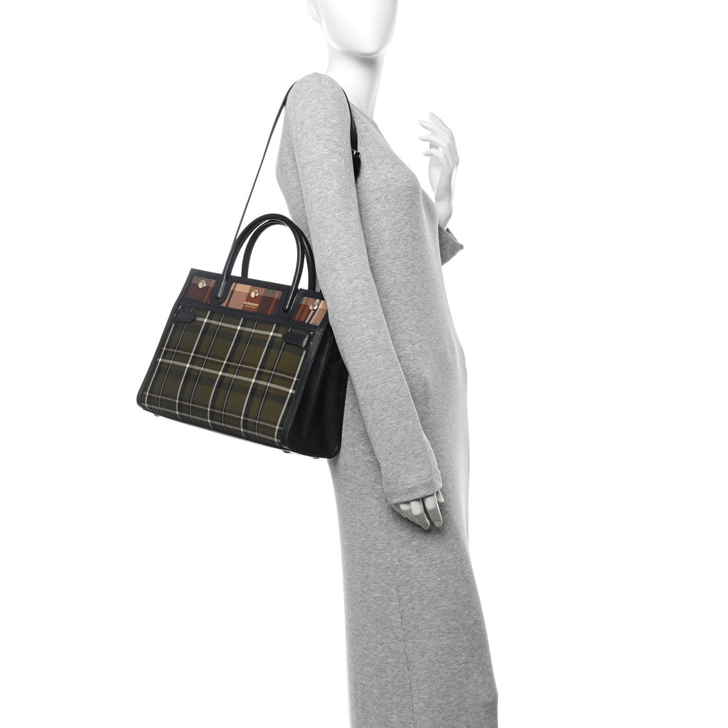 Wool Tartan Two Handle Title Bag Dark Green