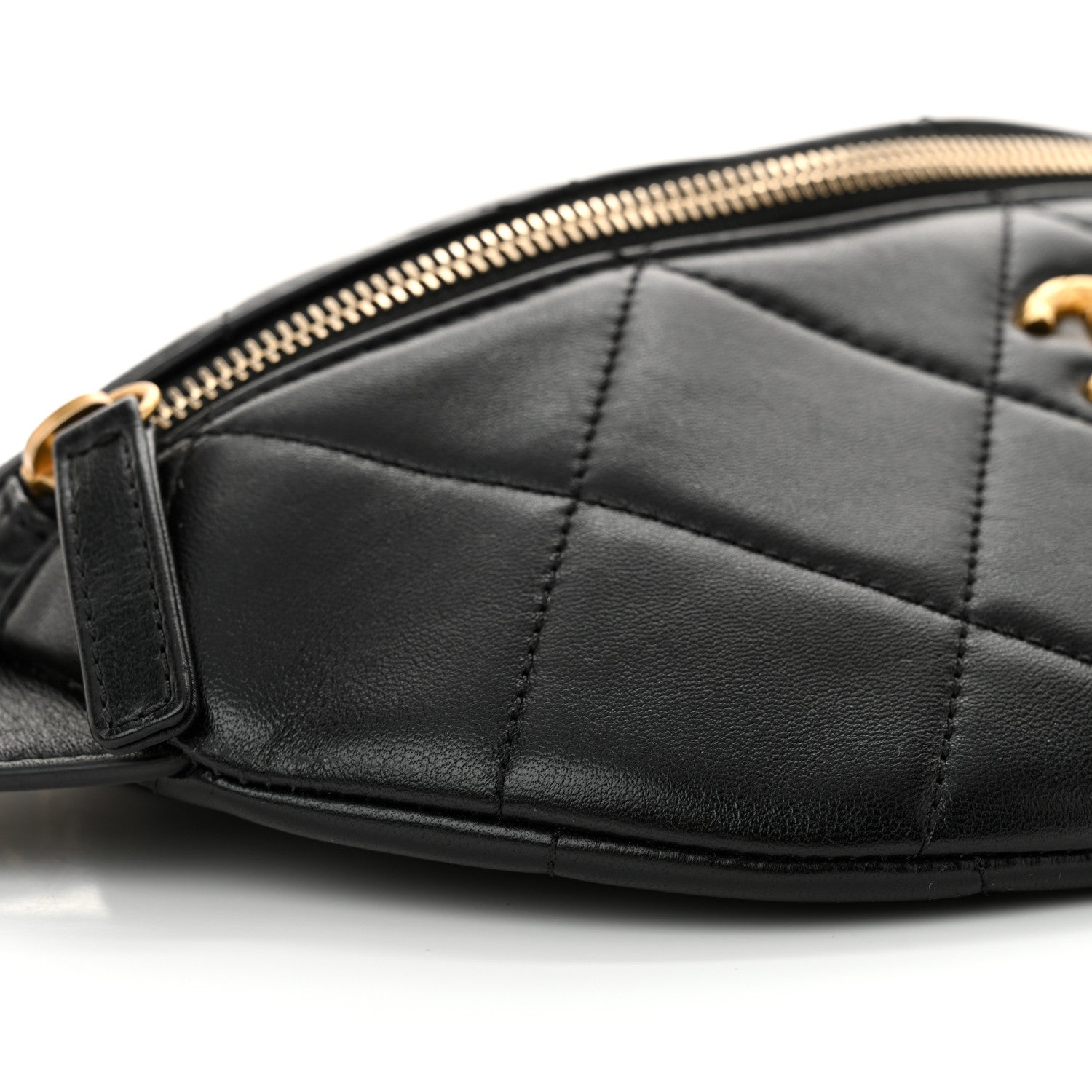 Lambskin Enamel Quilted Waist Bag Black