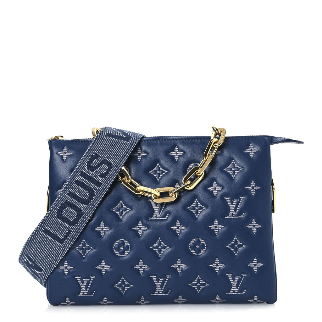 Lambskin Embossed Monogram Coussin PM Denim Blue