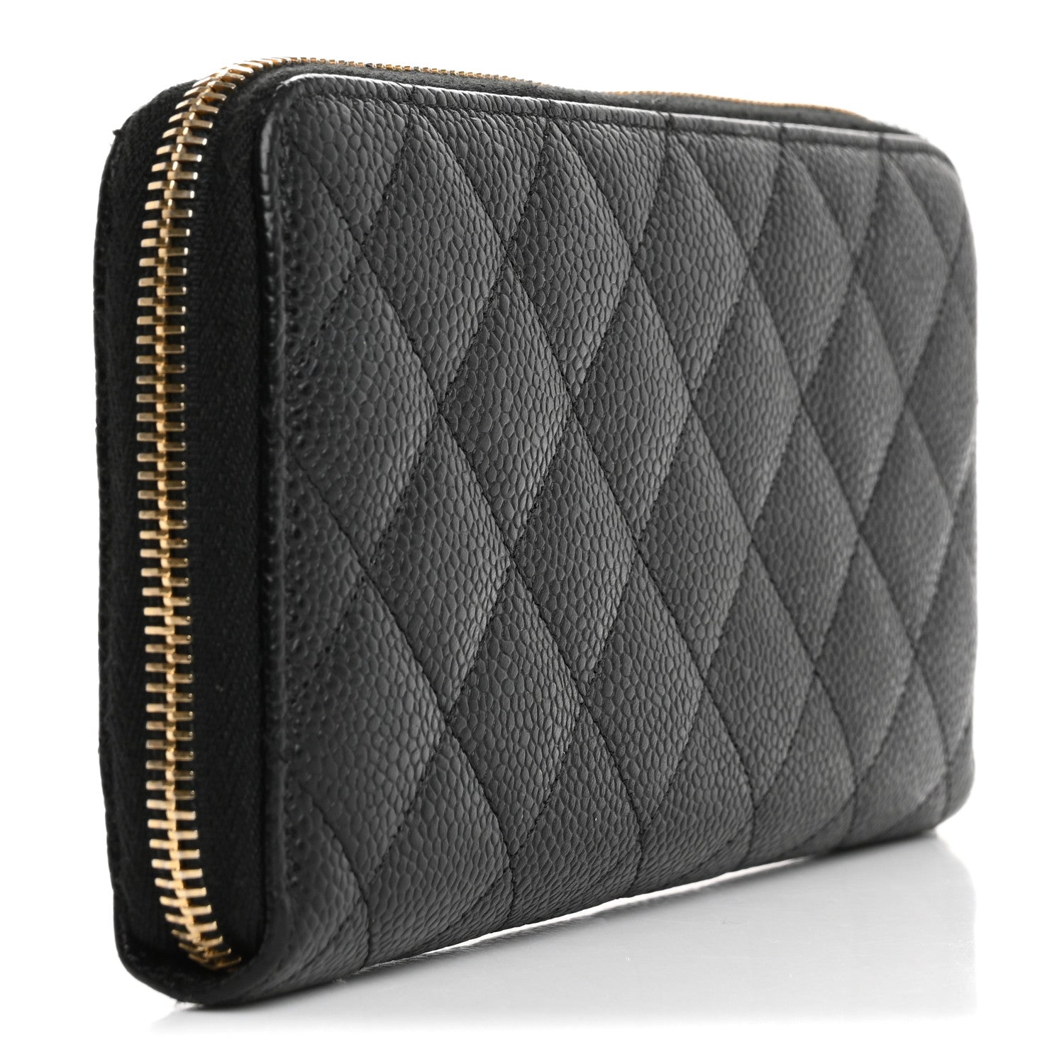 Caviar Quilted Large Gusset Zip Around Wallet Black