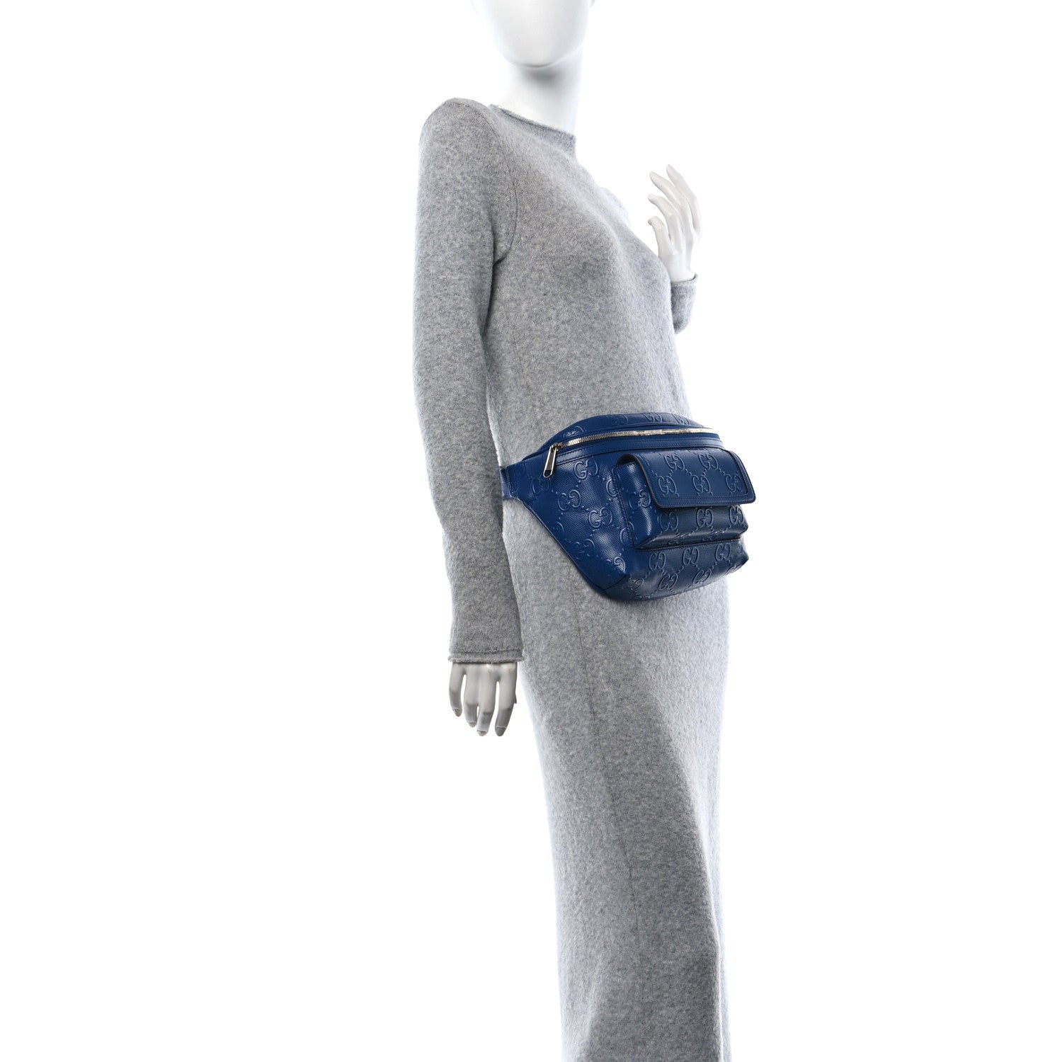 Calfskin GG Tennis Embossed Pocket Belt Bag 90 Intense Metal Blue