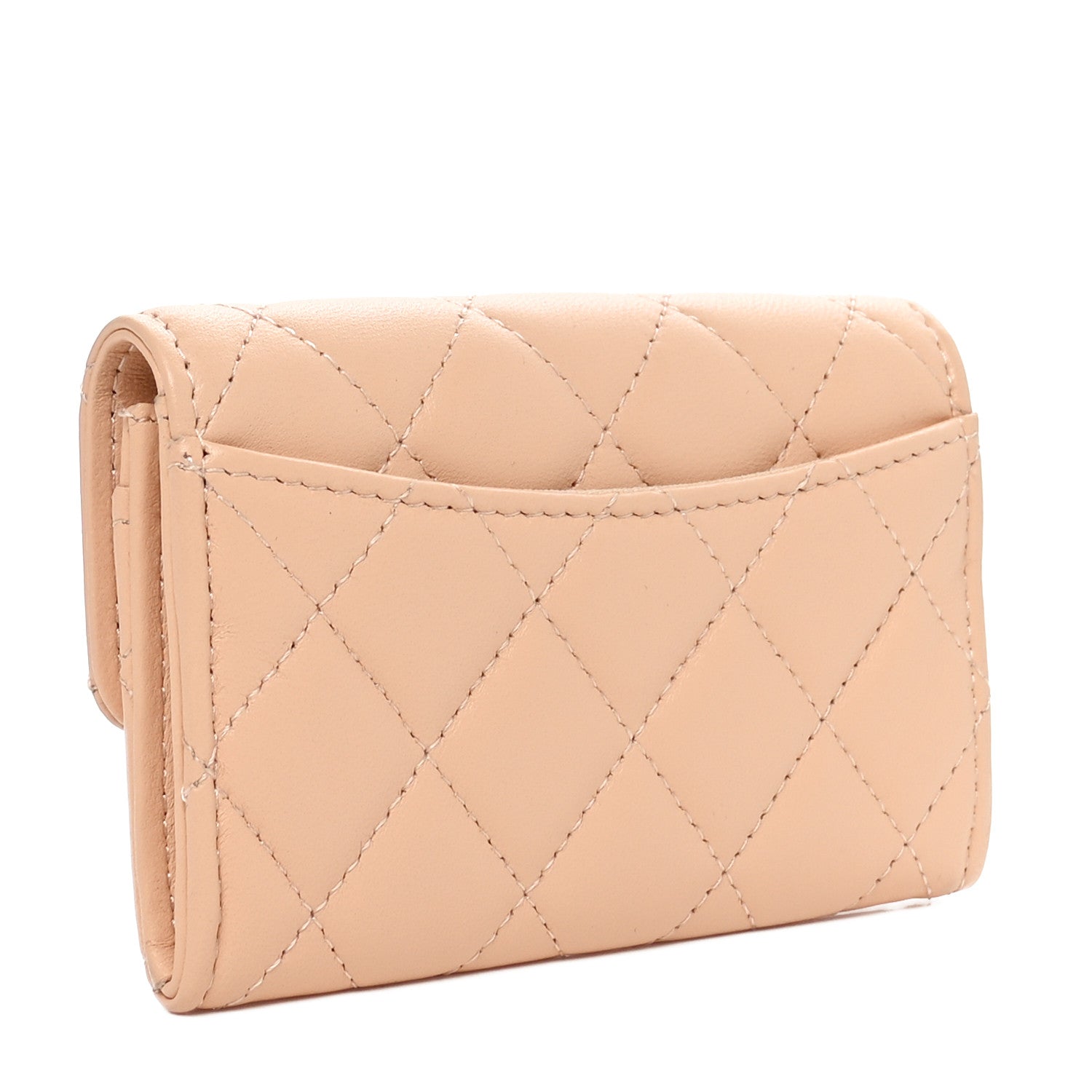 Lambskin Quilted Flap  Holder Wallet Beige
