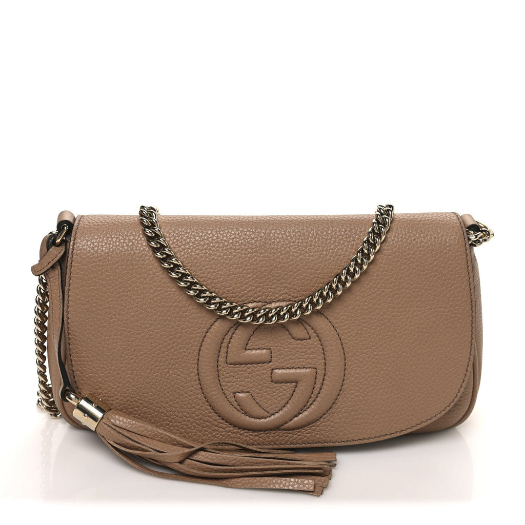 Pebbled Calfskin Medium Soho Flap Crossbody Camelia
