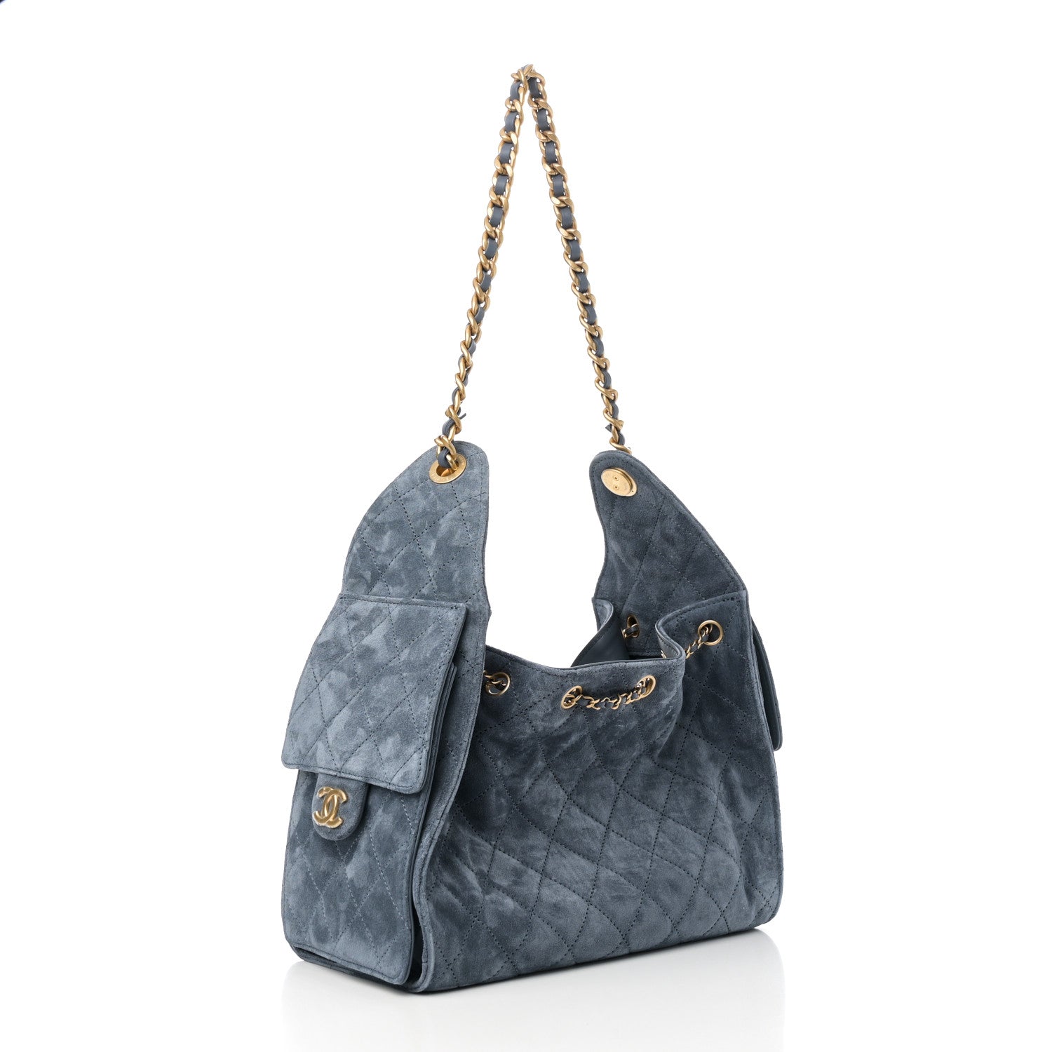 Suede Quilted Small Chanel 25 Handbag Blue