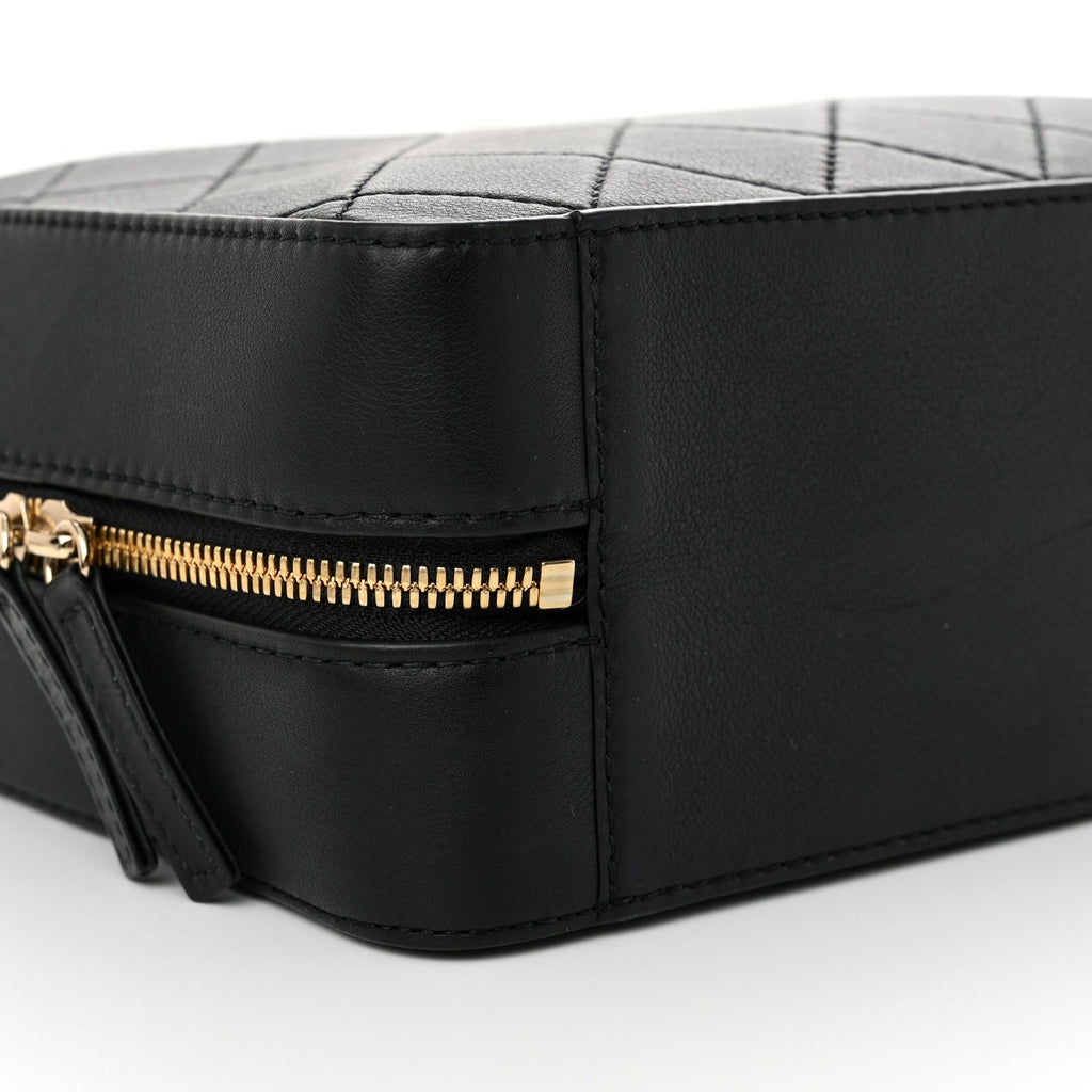 Calfskin Quilted Travel Kit Vanity Case Black