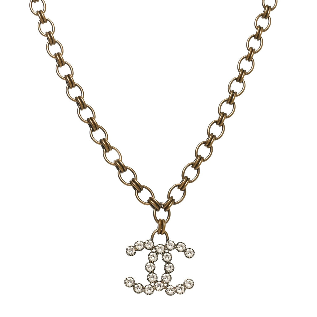 Crystal Chain Link CC Necklace Gold