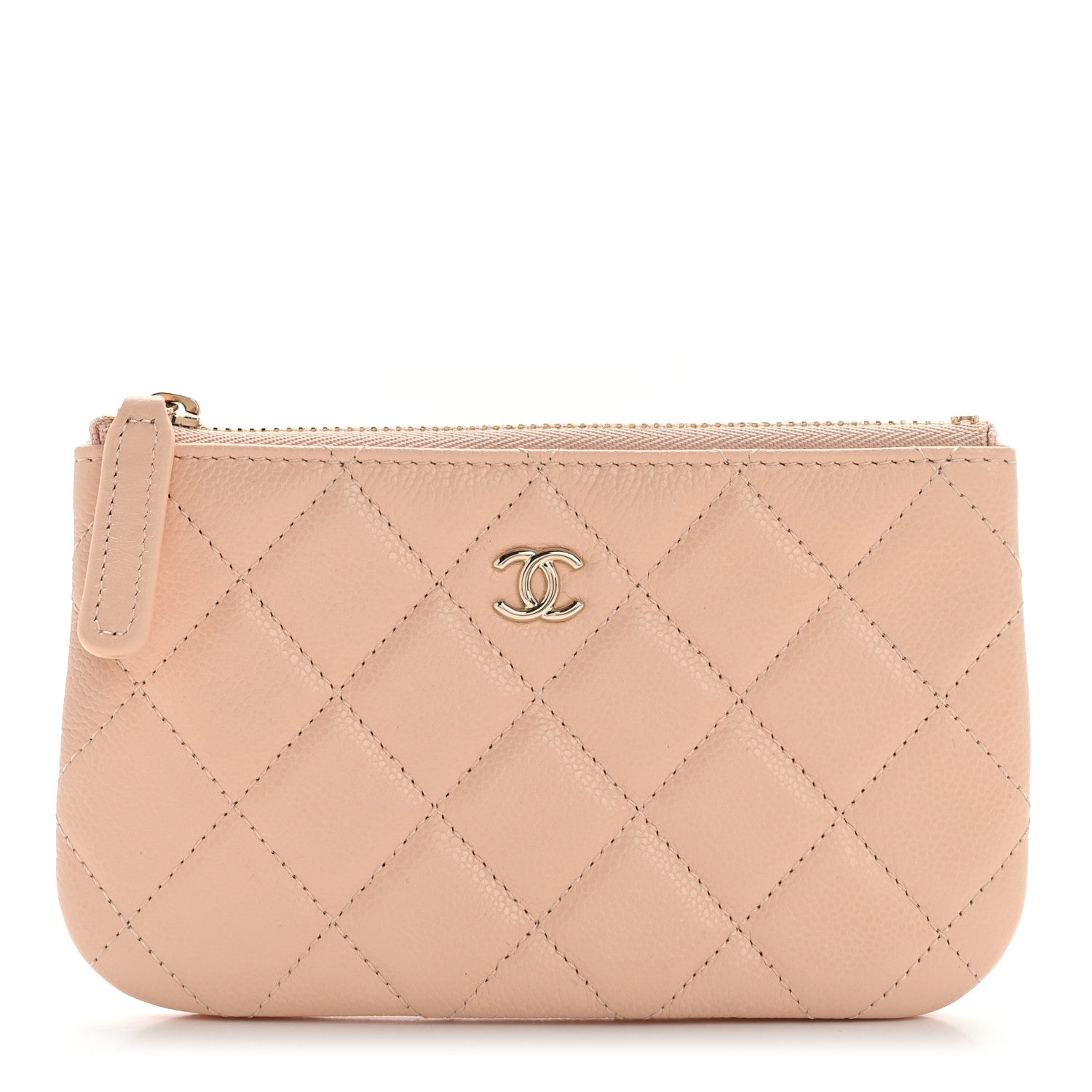Caviar Quilted Small Cosmetic Case Light Beige