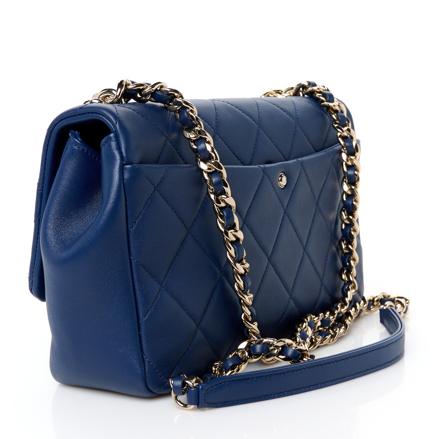 Lambskin Quilted Resin Bi-Color Chain Flap Bag Navy