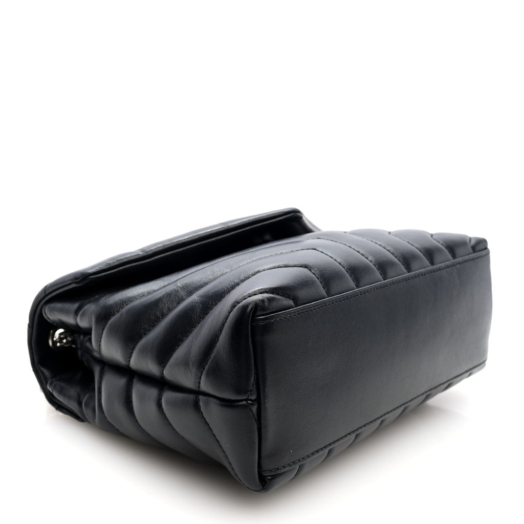Calfskin Y Quilted Monogram Small Loulou Chain Satchel Black