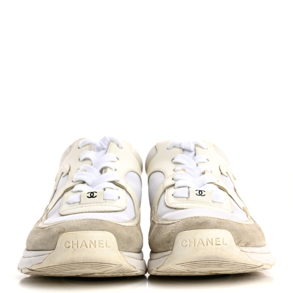 Suede Calfskin Fabric CC Sneakers 36.5 White