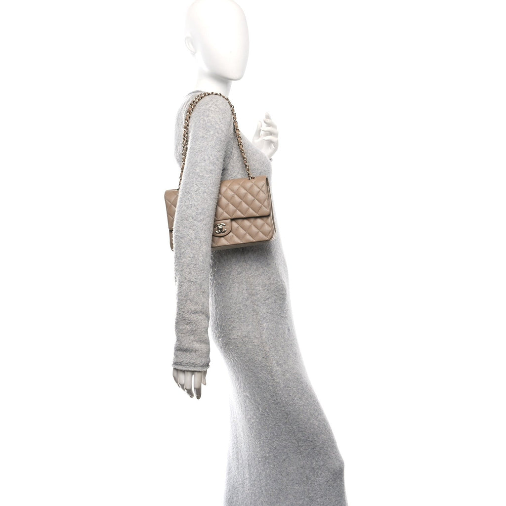 Caviar Quilted Medium Double Flap Dark Beige