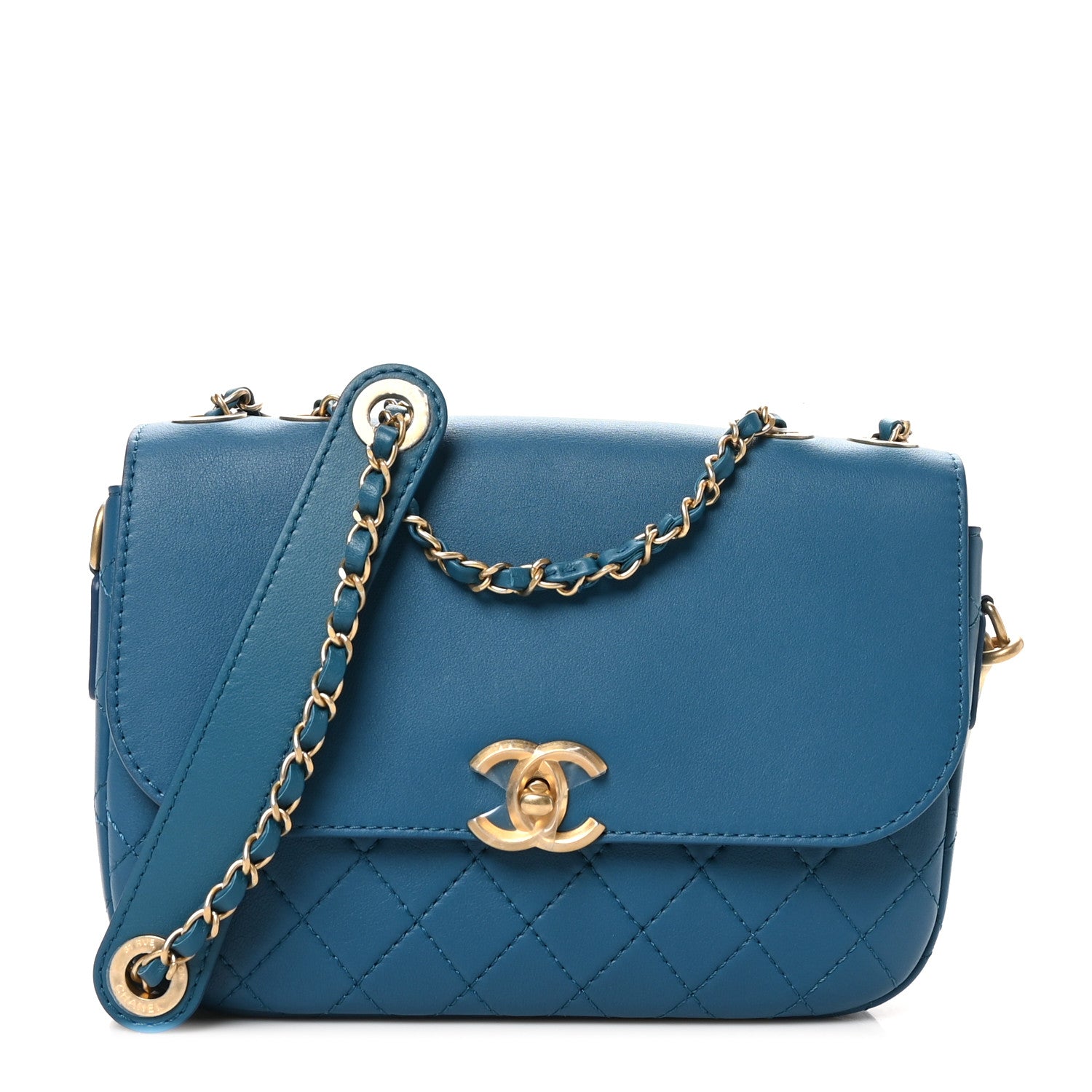 Calfskin Quilted Multi Pouching Flap And Coin Purse Blue