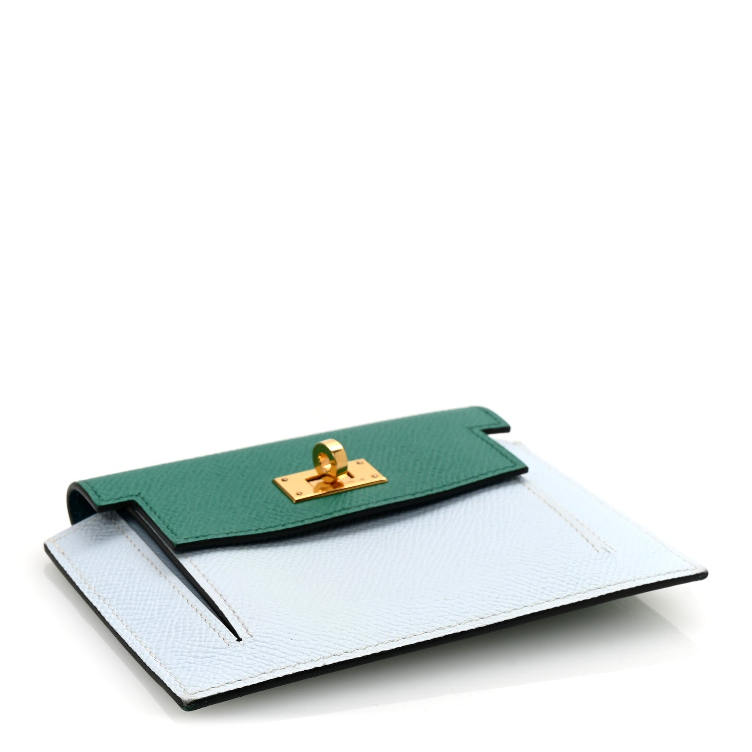Epsom Tricolor Kelly Pocket Compact Wallet Vert Jade Bleu Brume Vert Bosphore