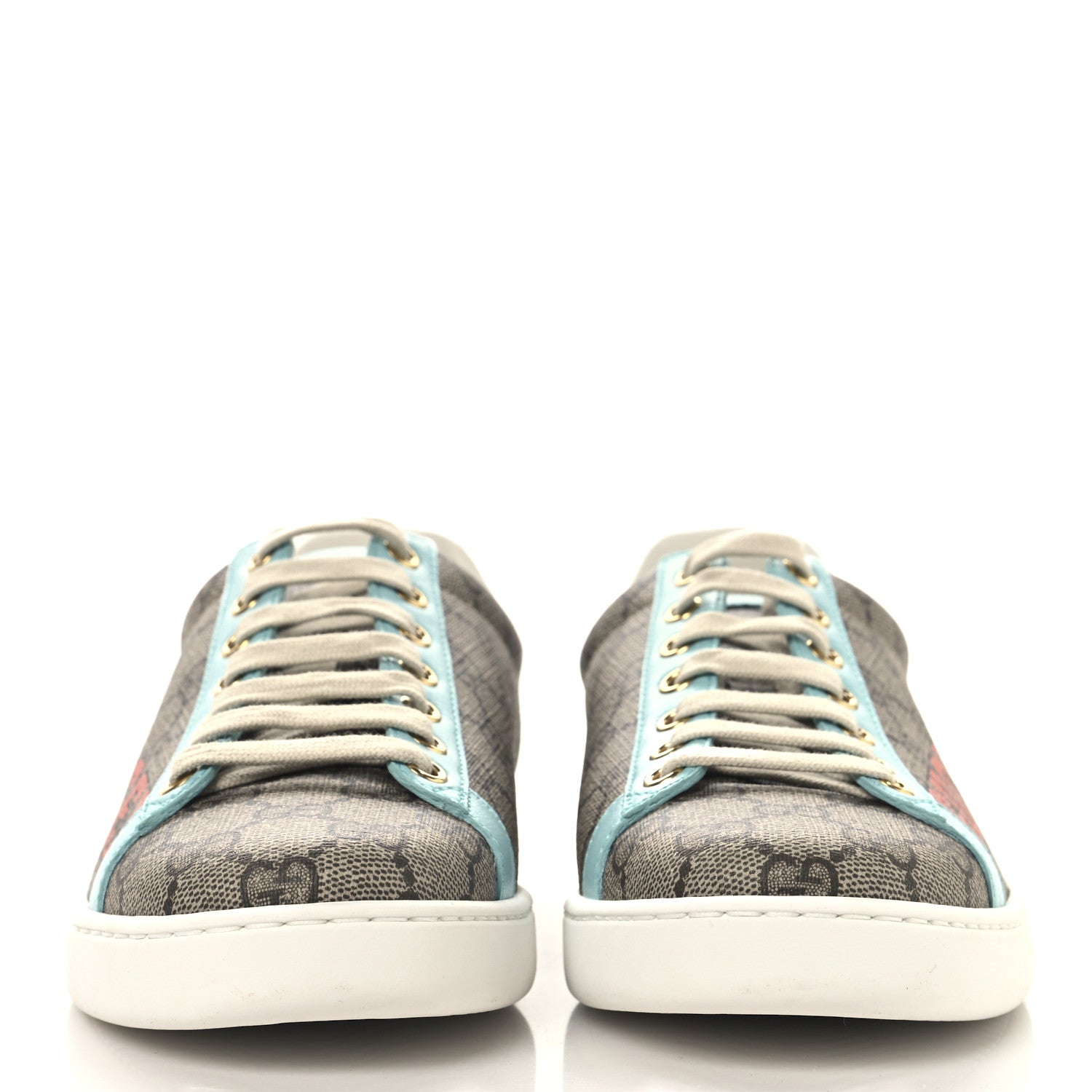 GG Supreme Monogram Gucci Tiger Womens Ace Sneakers 37.5 Beige Blue Red
