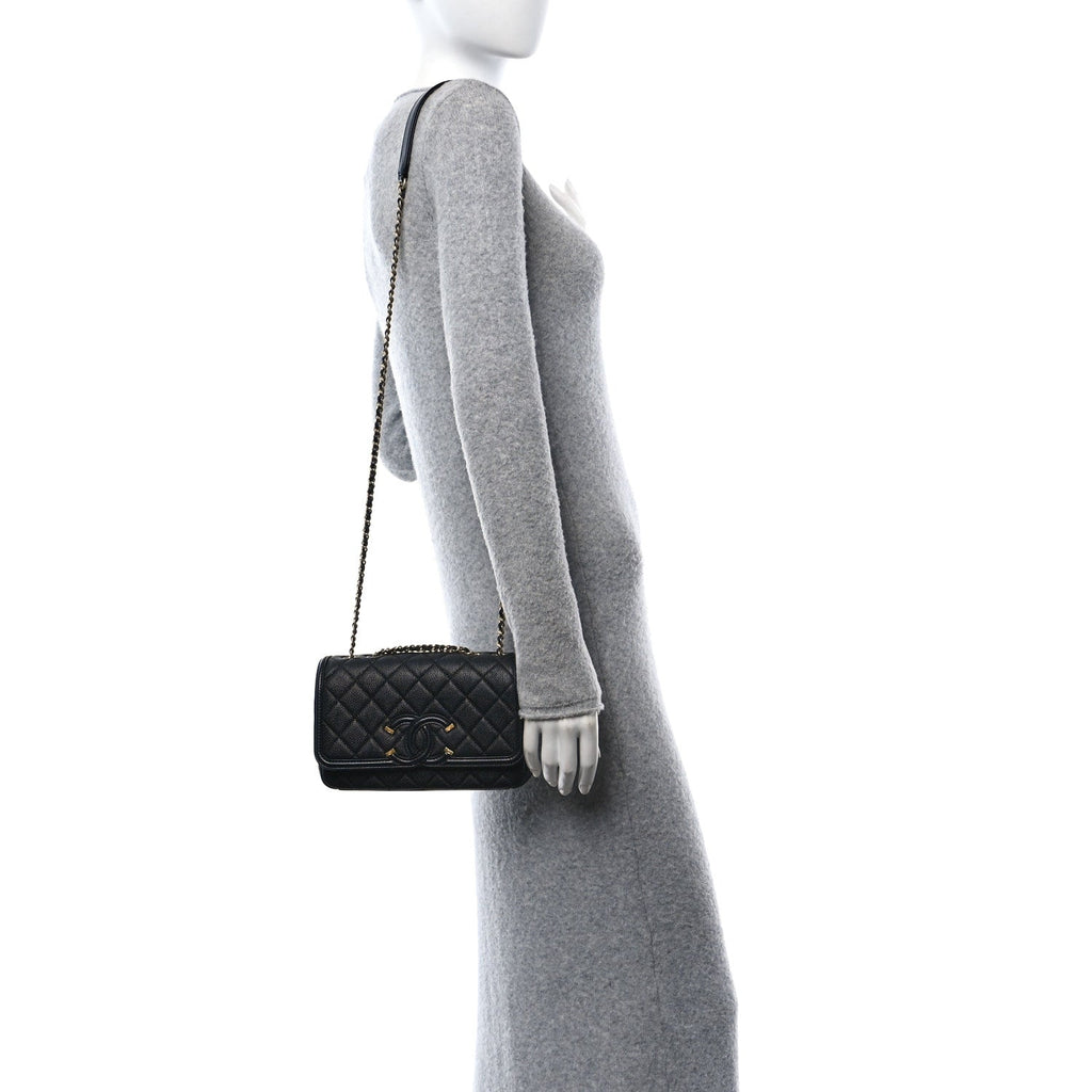 Caviar Quilted Small CC Filigree Flap Black