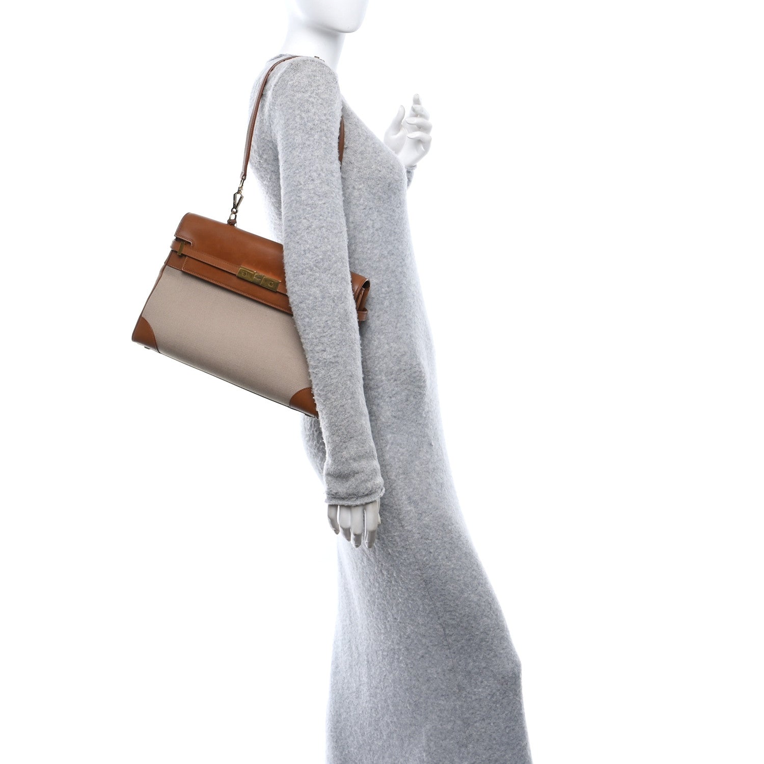 Canvas Calfskin Manhattan Top Handle Natural Beige Brick
