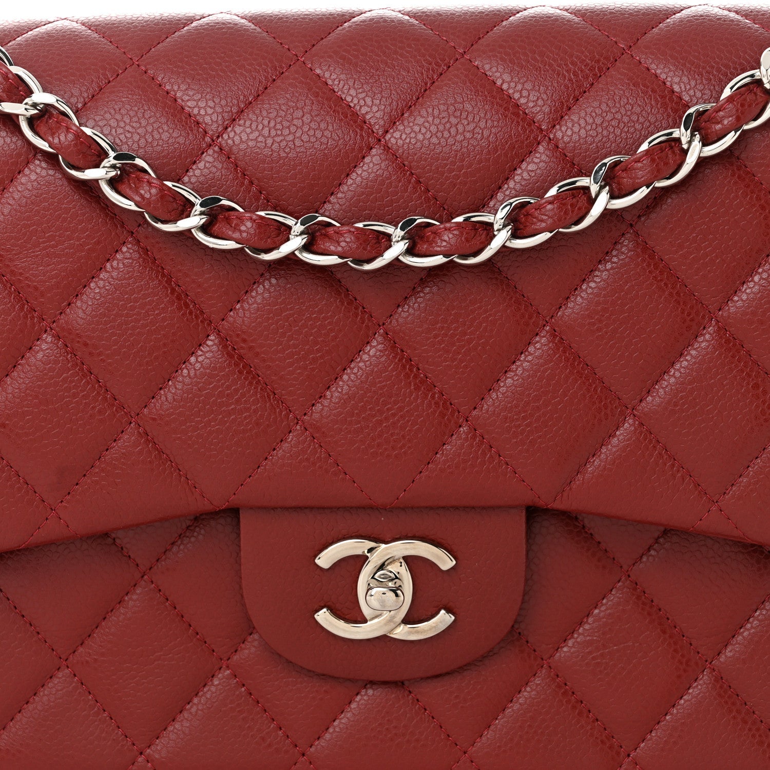 Caviar Quilted Jumbo Double Flap Dark Red