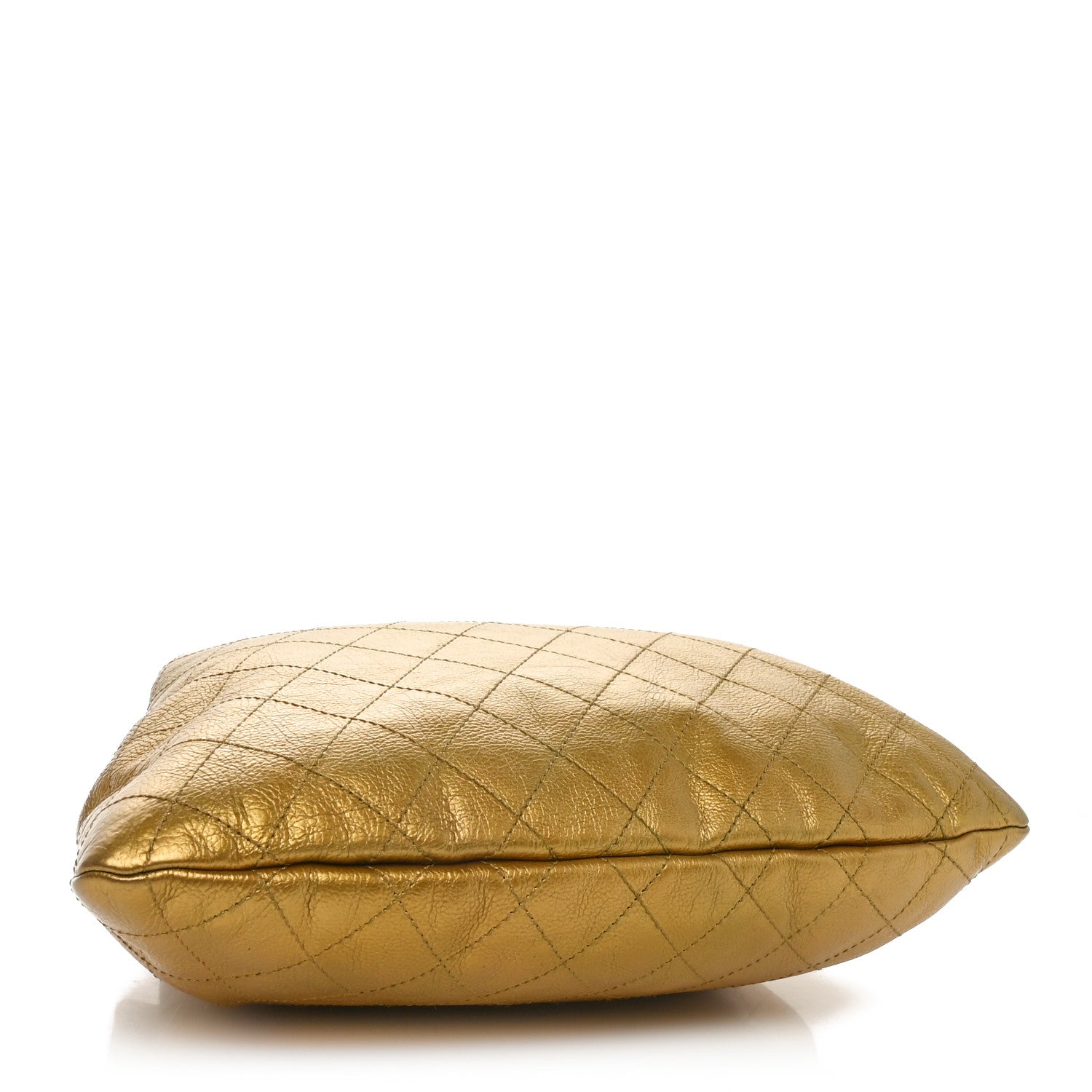 Metallic Calfskin Quilted Small Drawstring Bag Gold