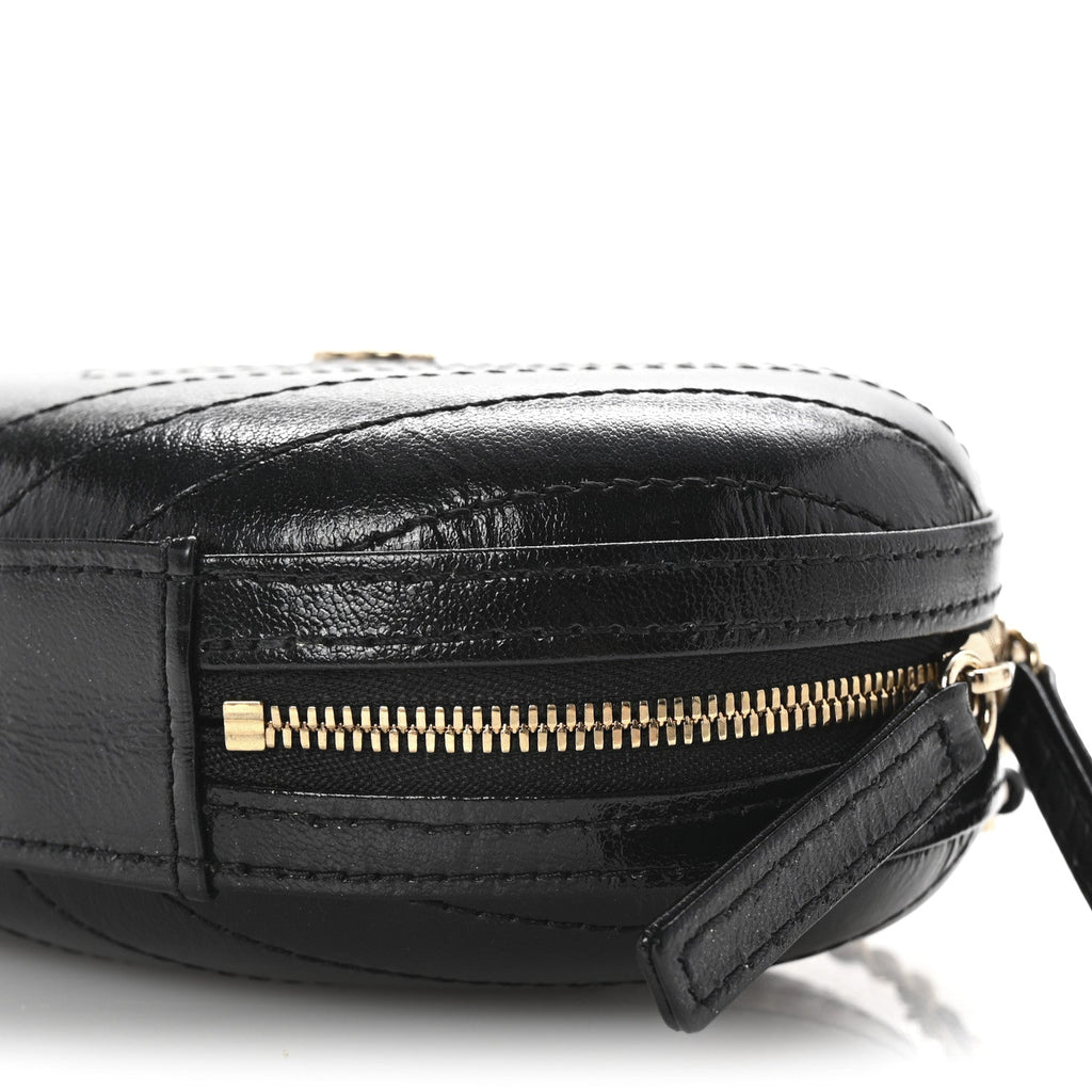 Calfskin Chevron Stitched Evening Bag Black