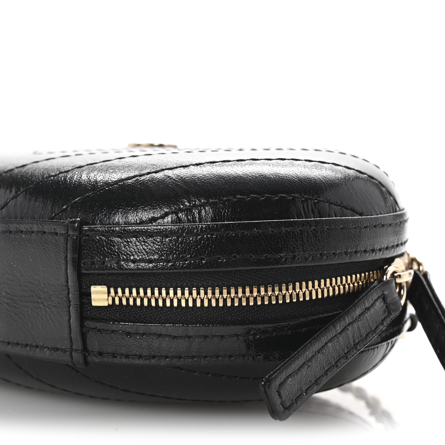 Calfskin Chevron Stitched Evening Bag Black