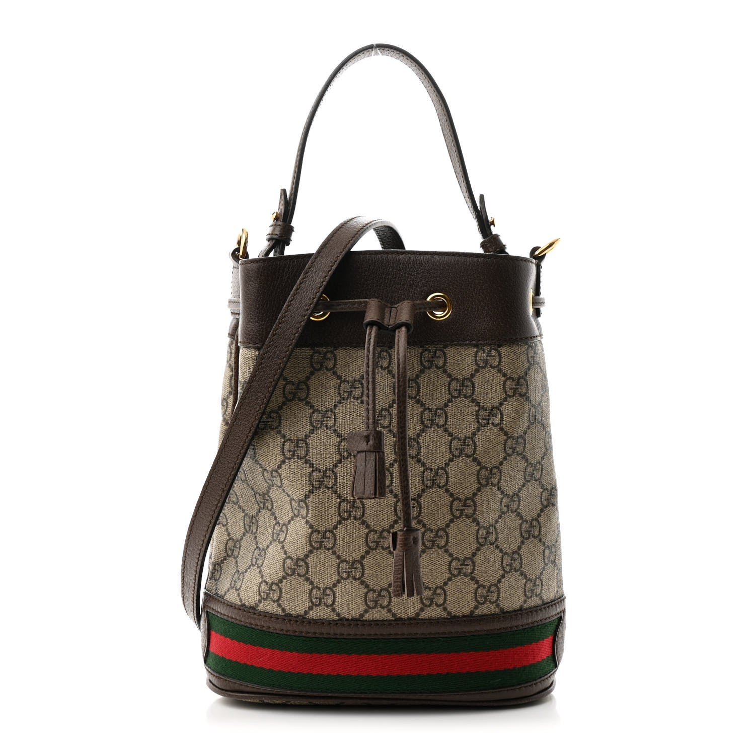 GG Supreme Monogram Web Small Ophidia Bucket Bag Brown