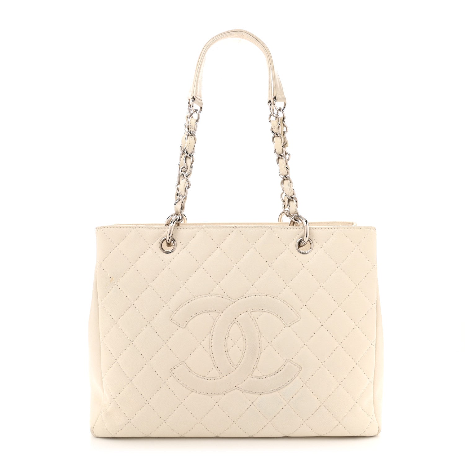 Caviar Quilted Grand Shopping Tote GST White