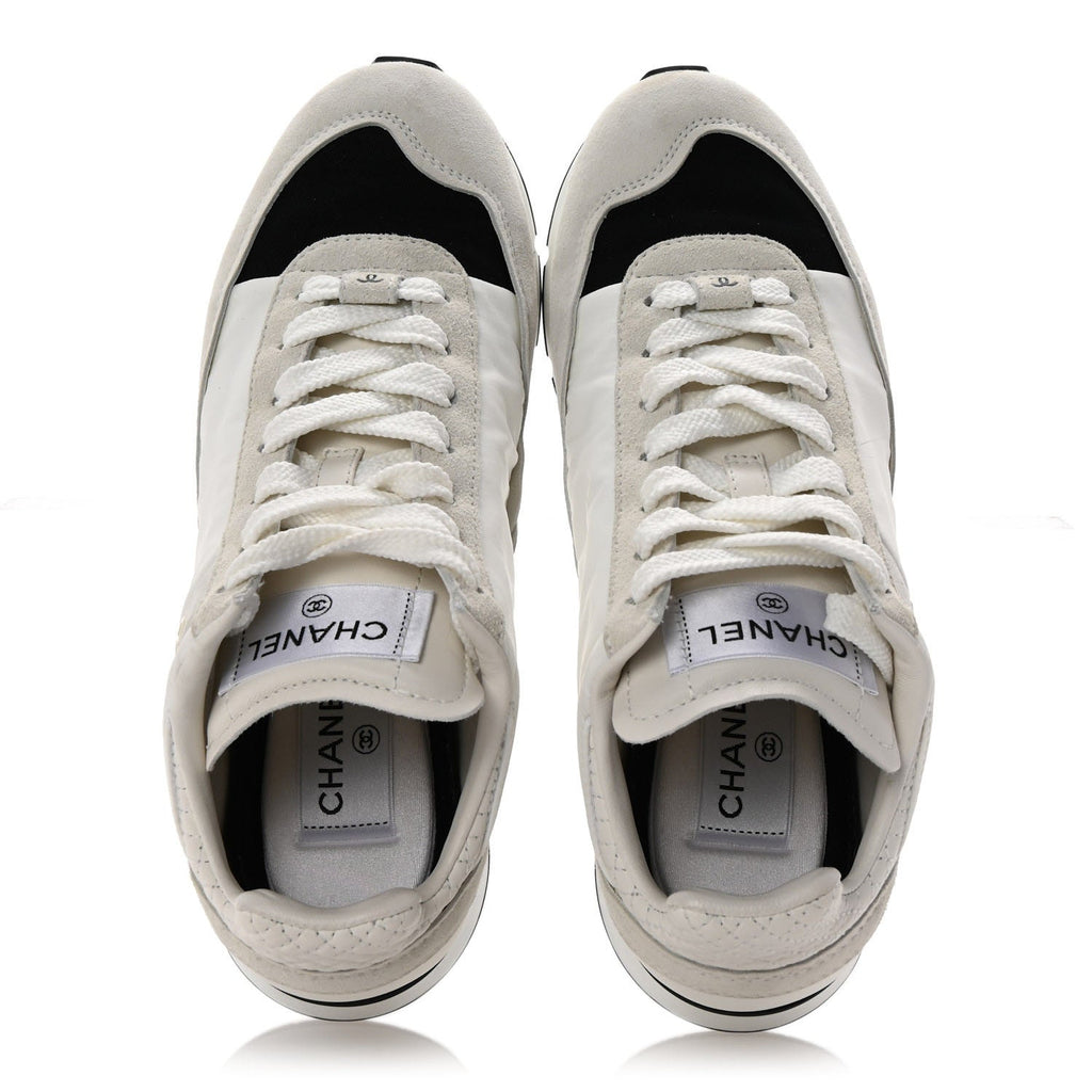 Nylon Suede Kidskin Calfskin Logo Sneakers 37 White Black