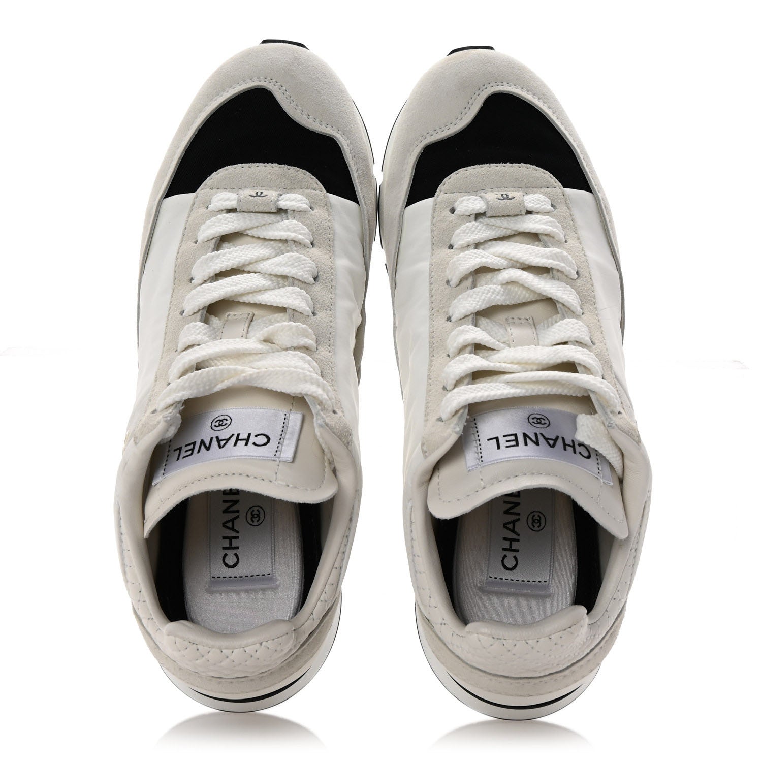 Nylon Suede Kidskin Calfskin Logo Sneakers 37 White Black