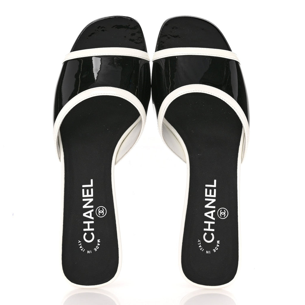 Patent Calfskin Mules 39 Black White Grey