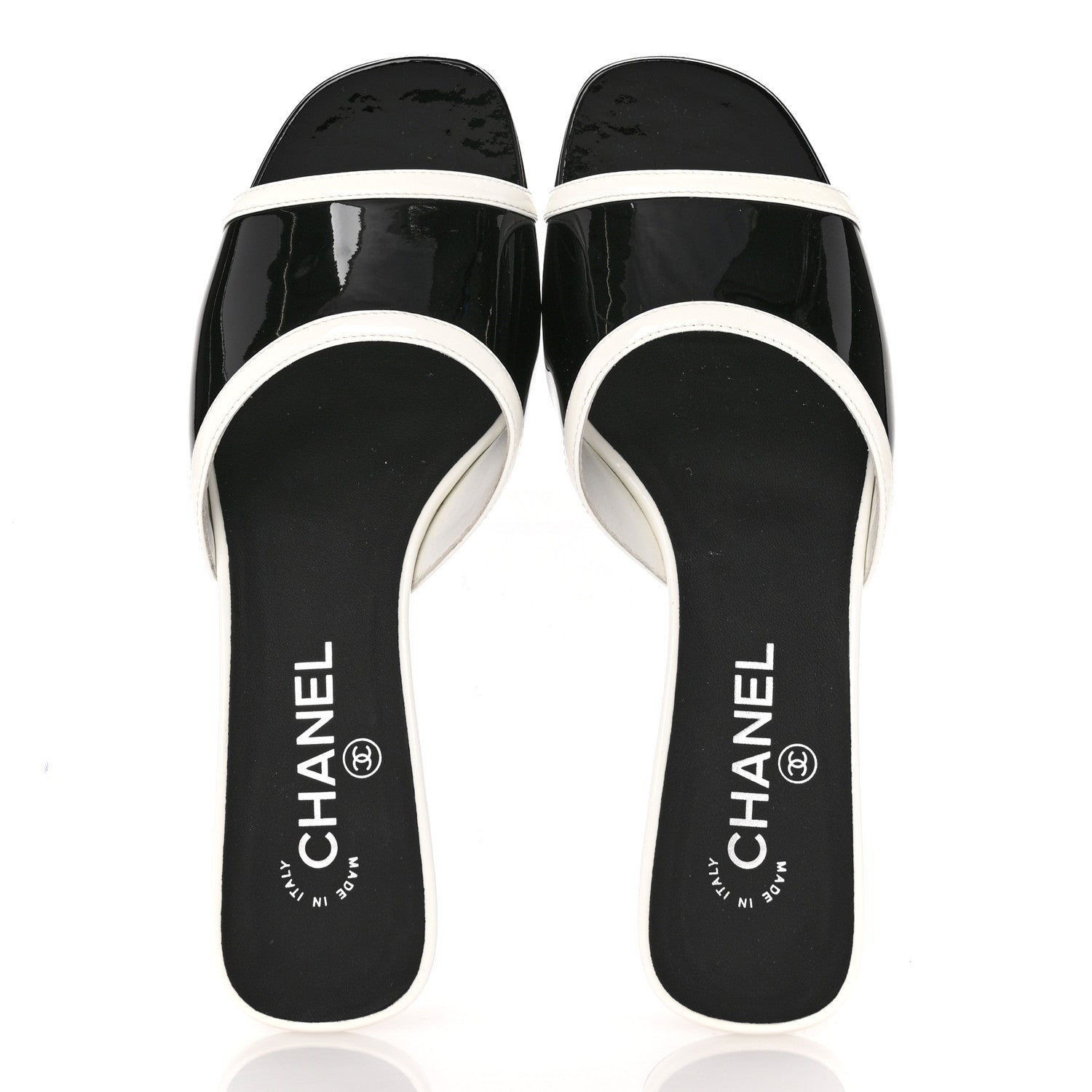 Patent Calfskin Mules 39 Black White Grey