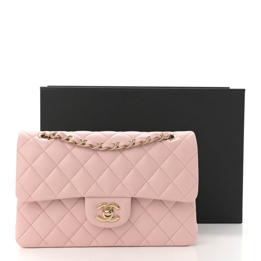 Lambskin Quilted Small Double Flap Light Pink