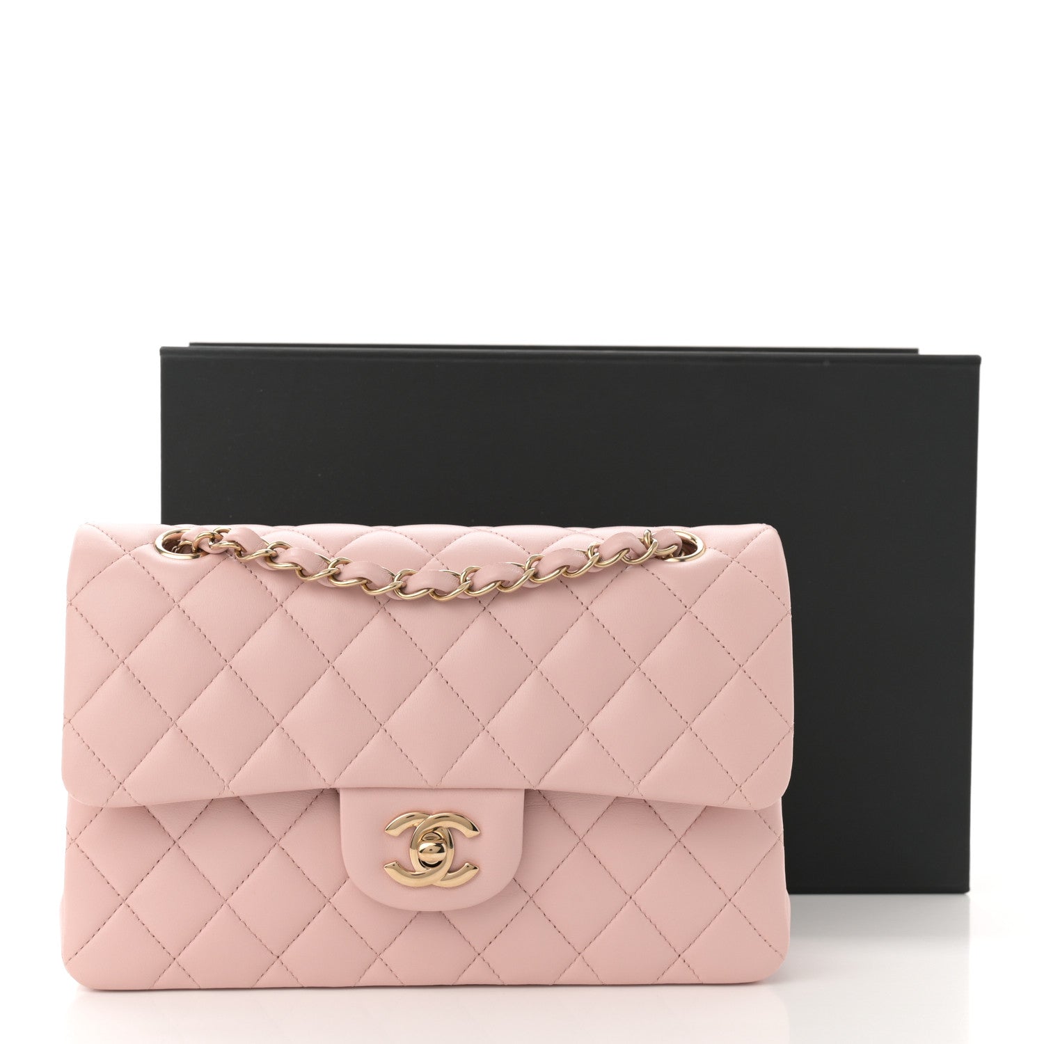 Lambskin Quilted Small Double Flap Light Pink