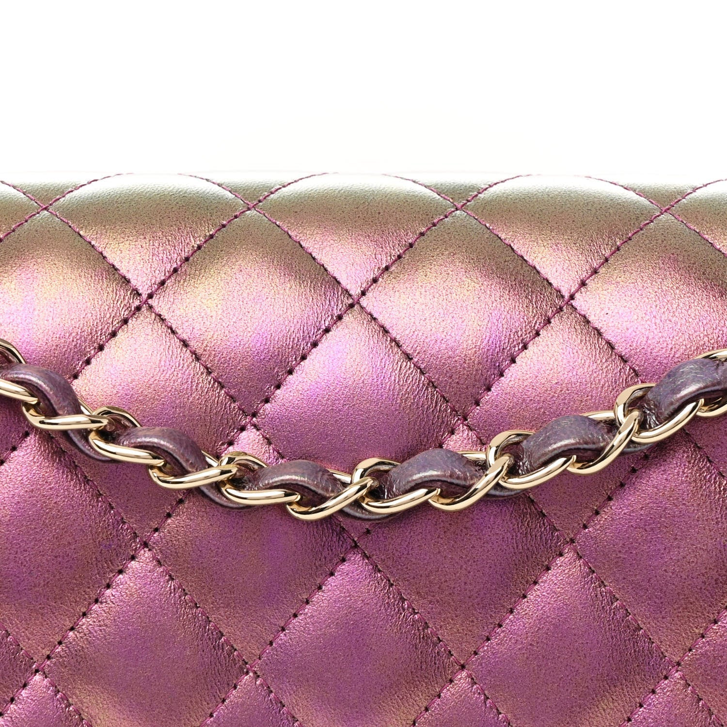 Iridescent Lambskin Quilted Medium Double Flap Purple