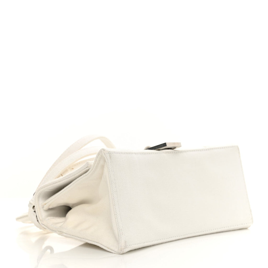 Cotton Canvas Small Hourglass Top Handle Bag White