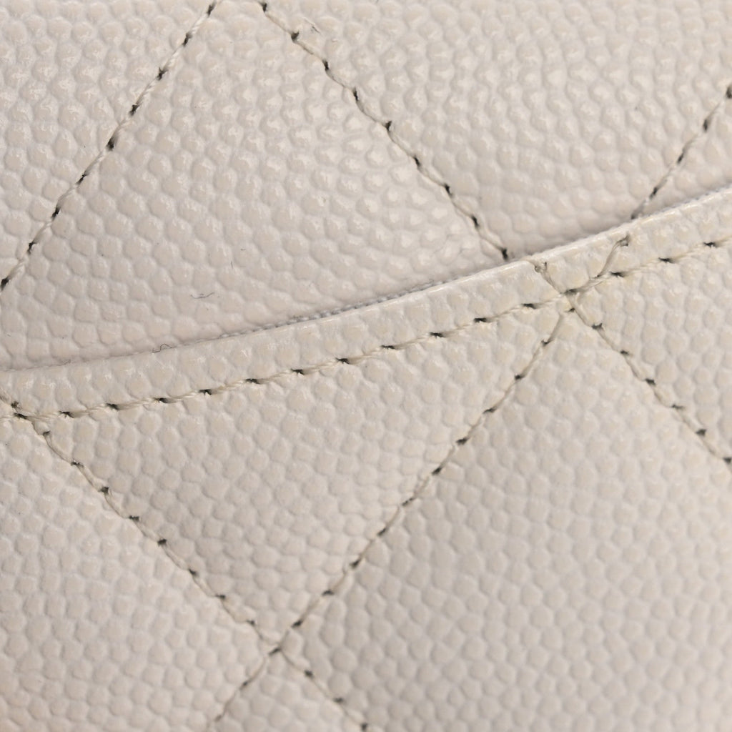Caviar Quilted Flap  Holder On Chain White