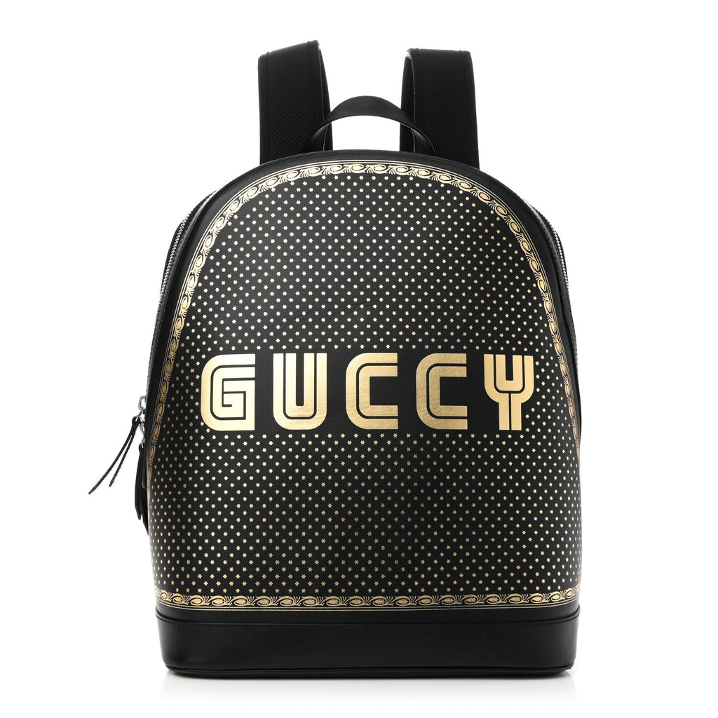 X SEGA Calfskin GUCCY Stars Dome Backpack Black Gold
